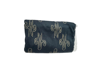 Navy Cactus Print Sherpa Fleece Throw Blanket
