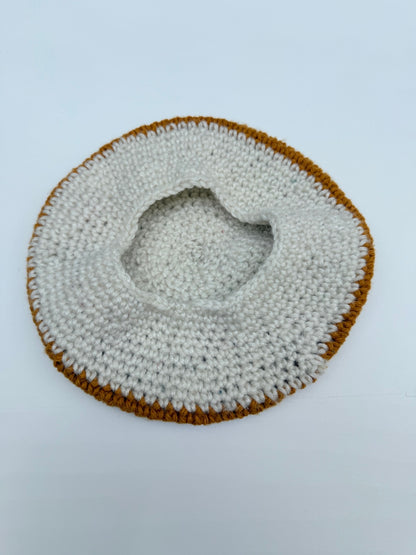 Handmade Crochet Hat Cream Gold Trim 6-12M