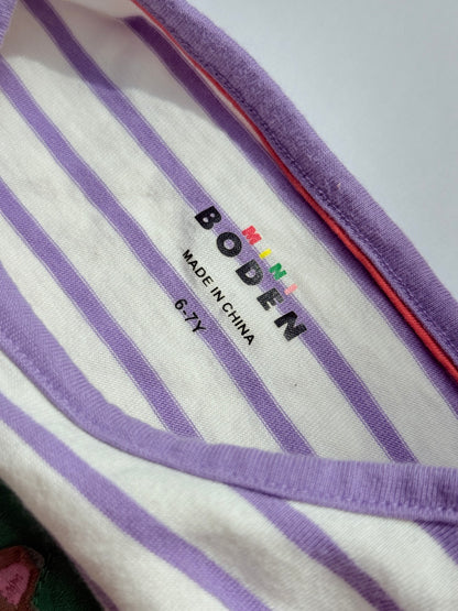 Mini Boden Cat Flower Striped Dress Size 6-7Y