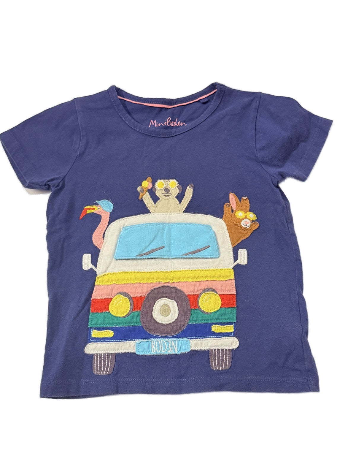Mini Boden Colorful Bus Appliqué T-Shirt 4-5Y
