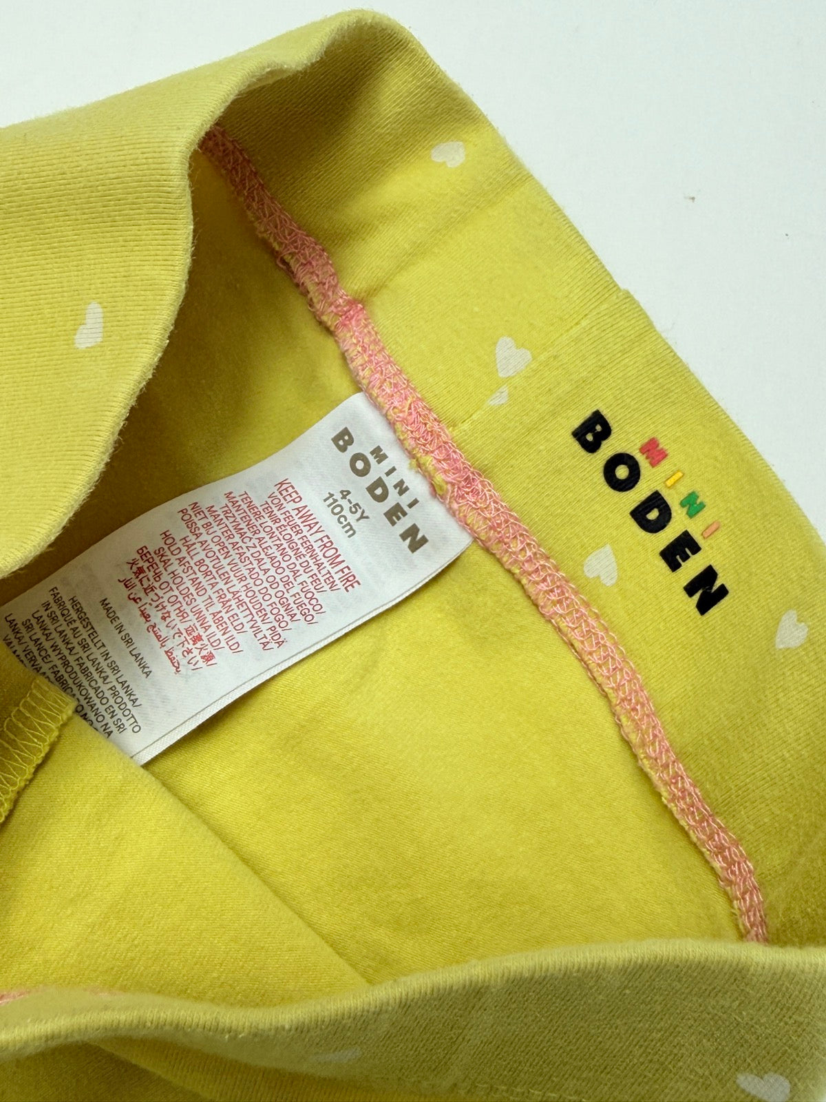 Mini Boden Yellow Heart Leggings 4-5Y