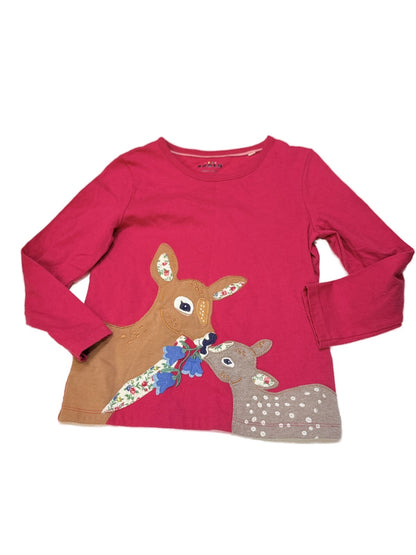 Mini Boden Deer Appliqué Pink Top 5-6Y