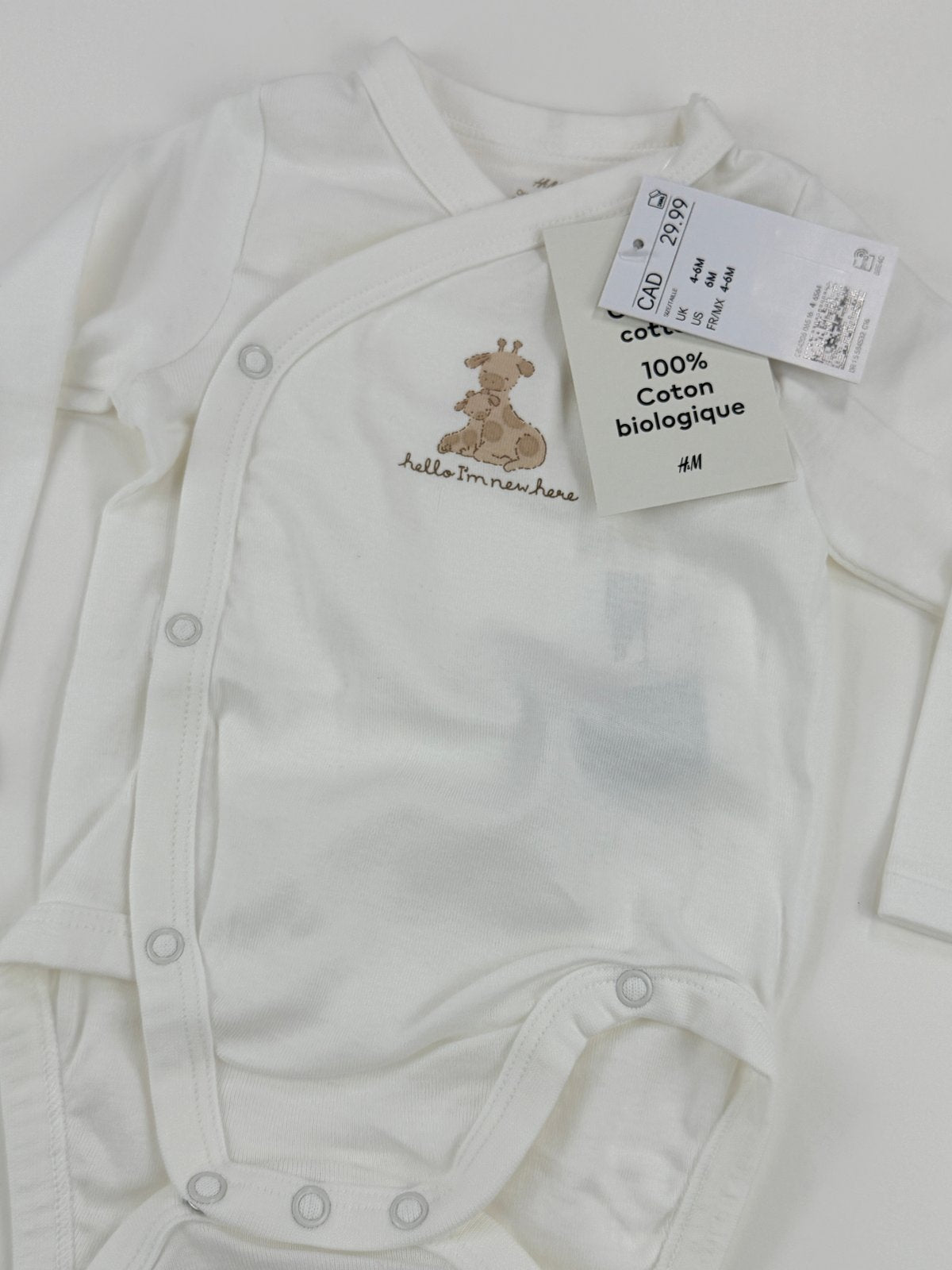 NWT - H&M Giraffe Wrap Bodysuit Size 4-6M