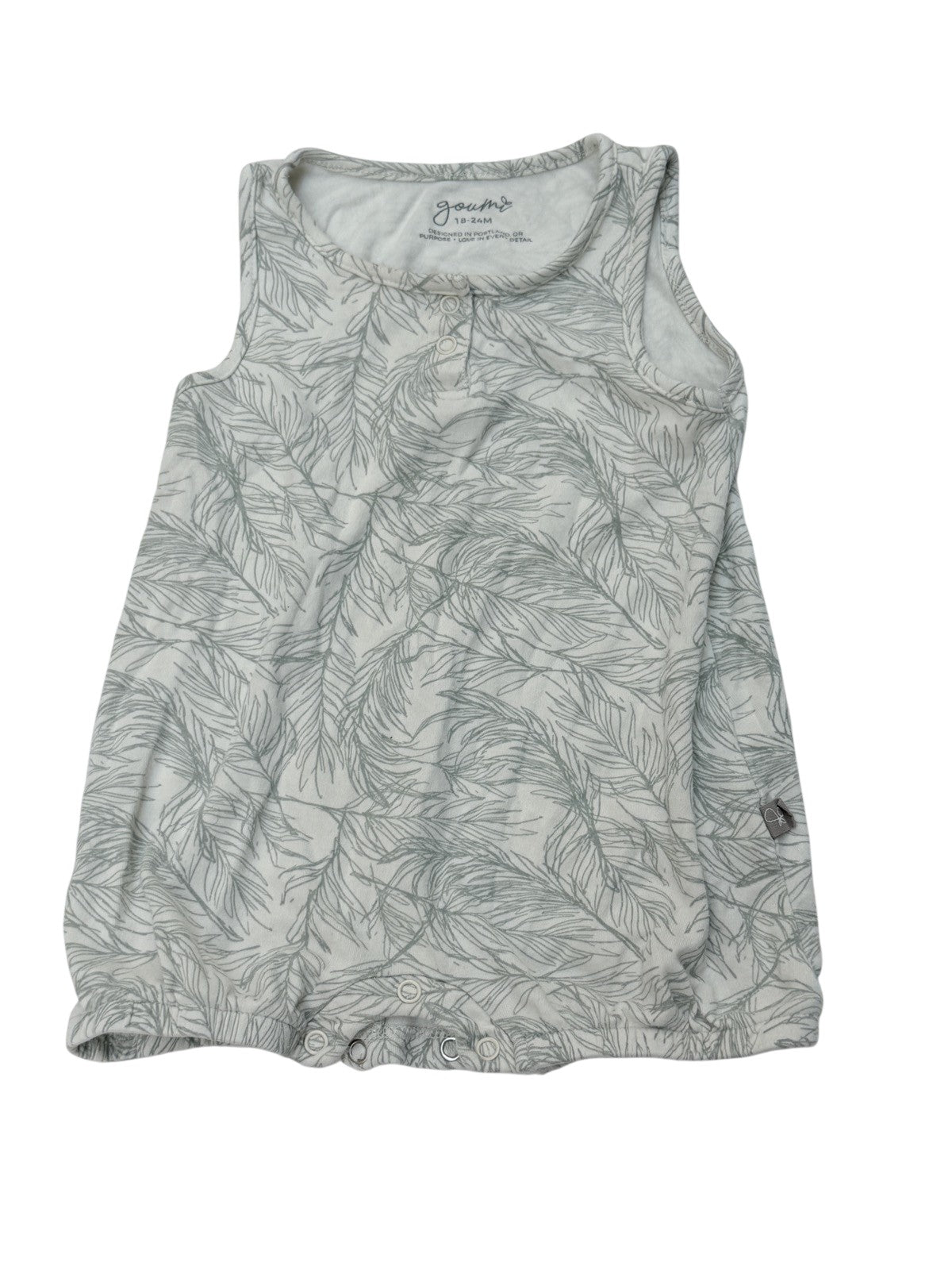 Goumi Feather Print Sleeveless Romper 18-24M