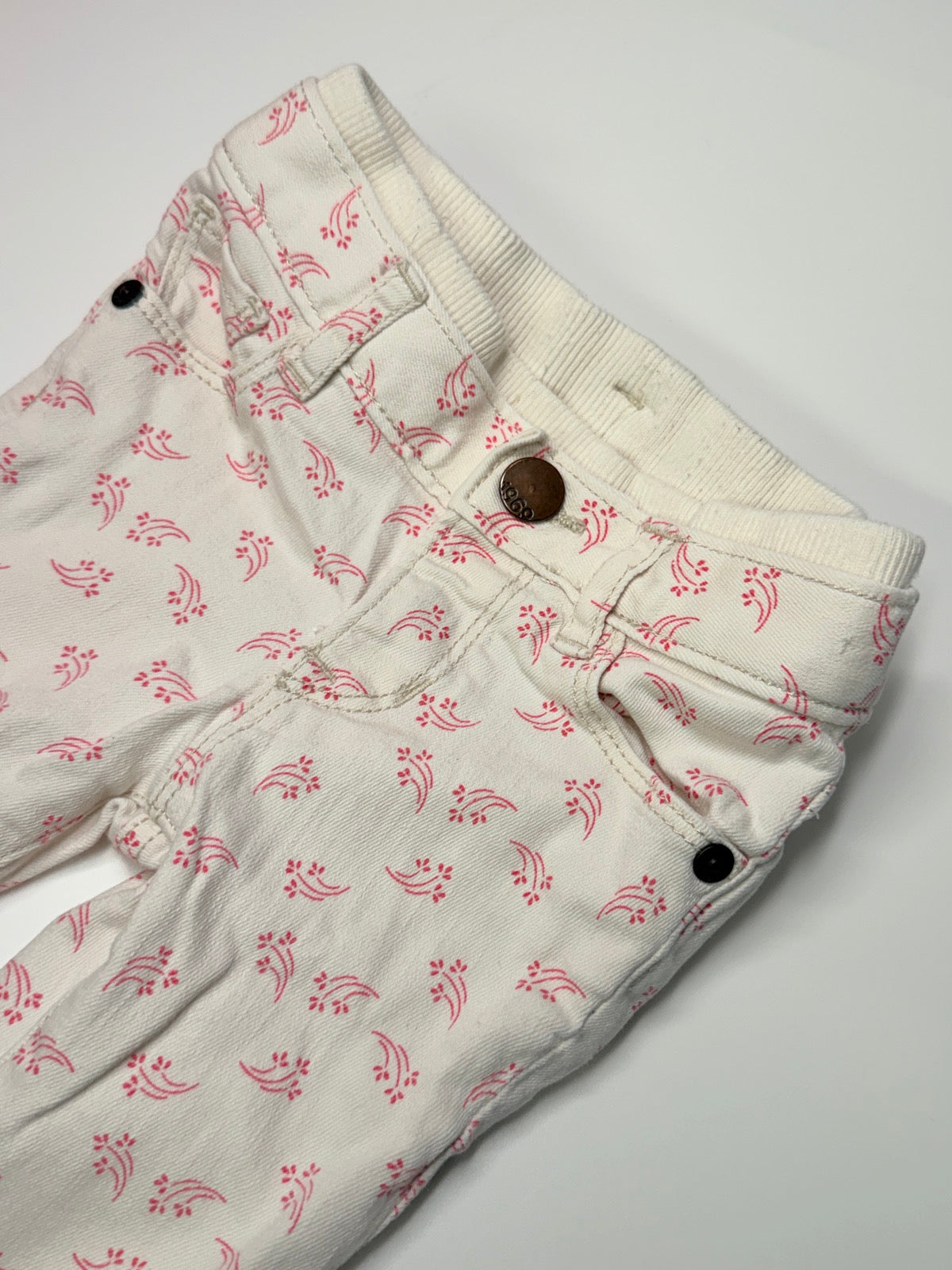 Unknown White Floral Print Jeans 6-12m