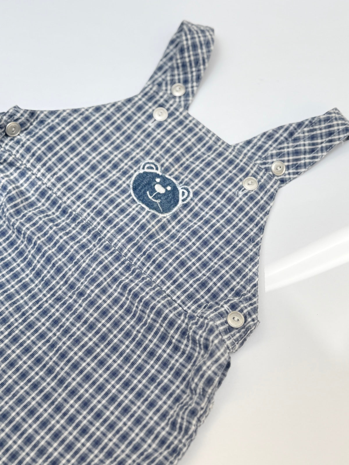 Blue Plaid Bear Shortall Romper 18M