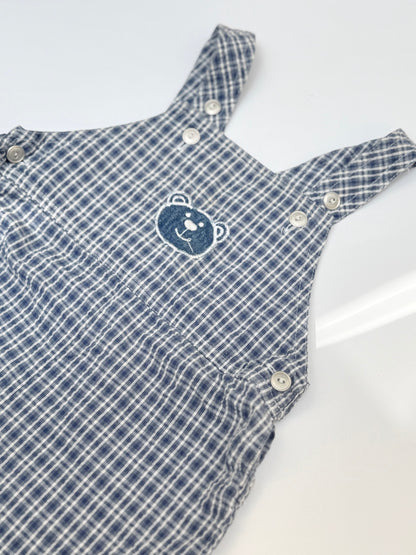 Blue Plaid Bear Shortall Romper 18M