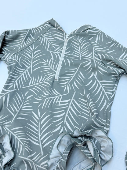 Imagine Perry Palm Print Rashguard Swimsuit 7/8