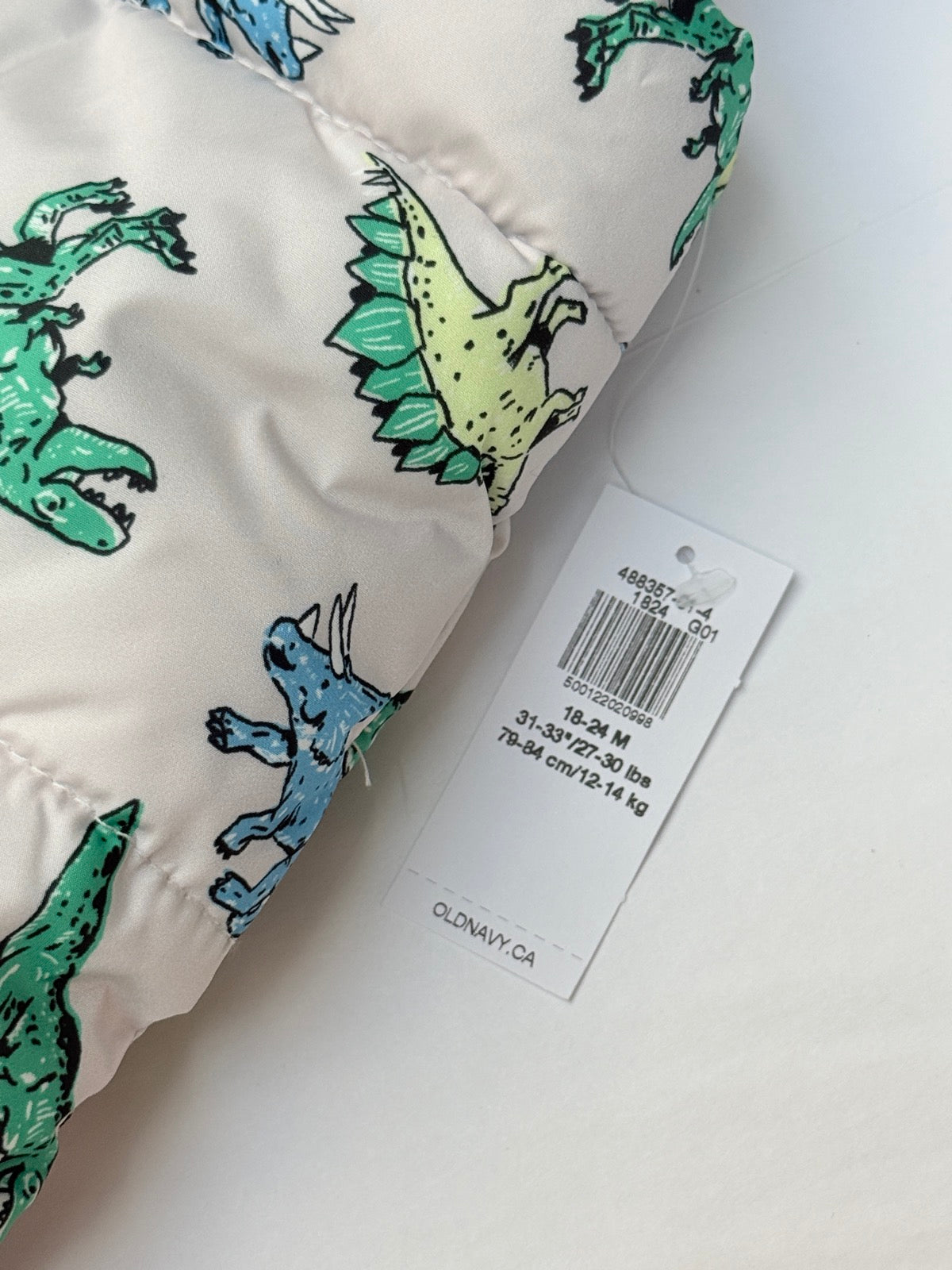 NWT - Old Navy Dinosaur Print Puffer Vest 18-24M