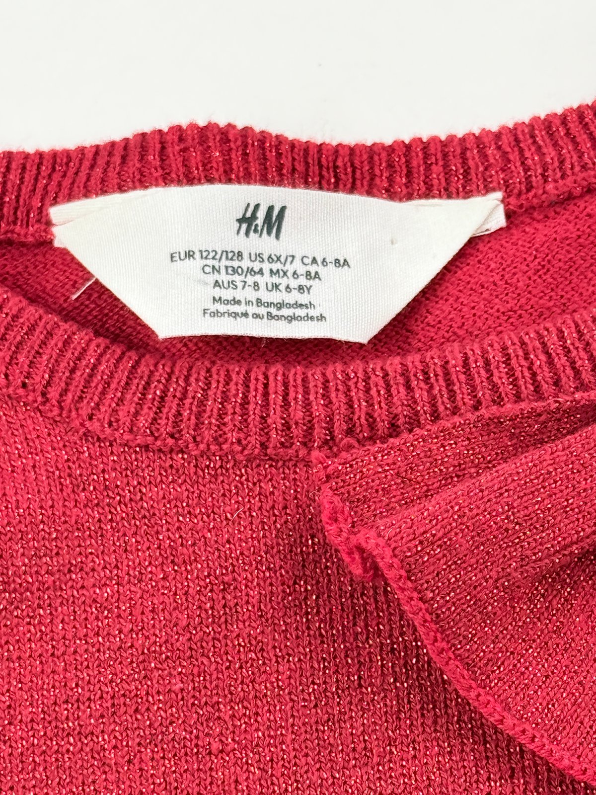 H&M Red Sparkle Knit Bow Dress Size 6-8Y
