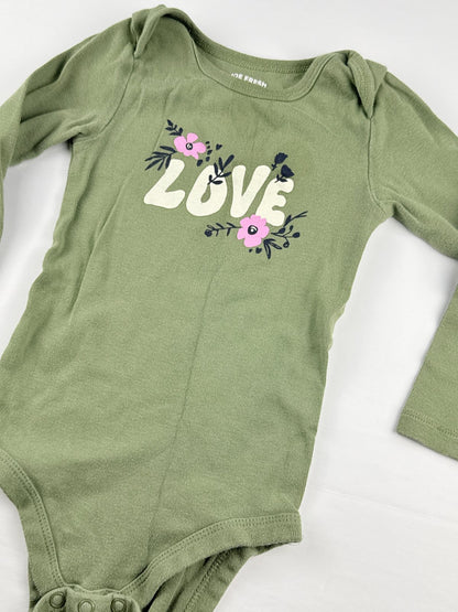 Joe Fresh Green Love Floral Bodysuit 18-24M