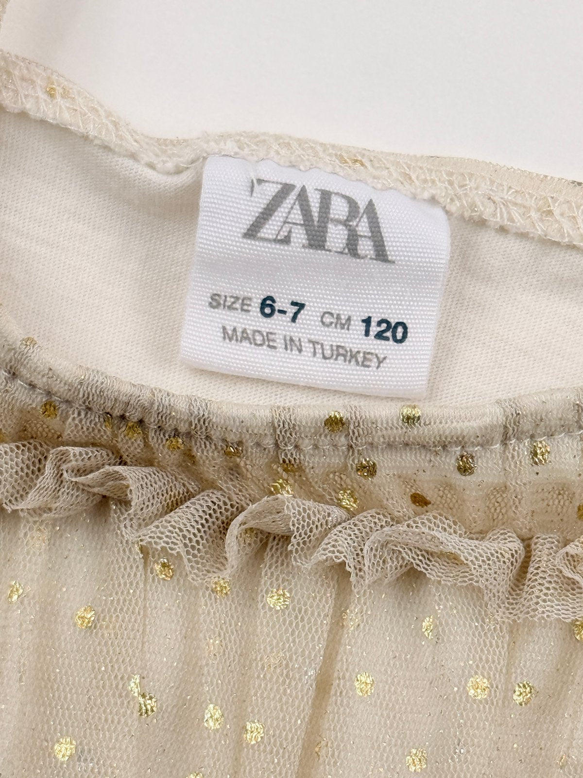 Zara Gold Dot Tulle Ruffle Top Size 6-7