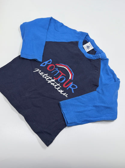 Petit Bateau Bonjour Navy Blue Raglan Top 18m