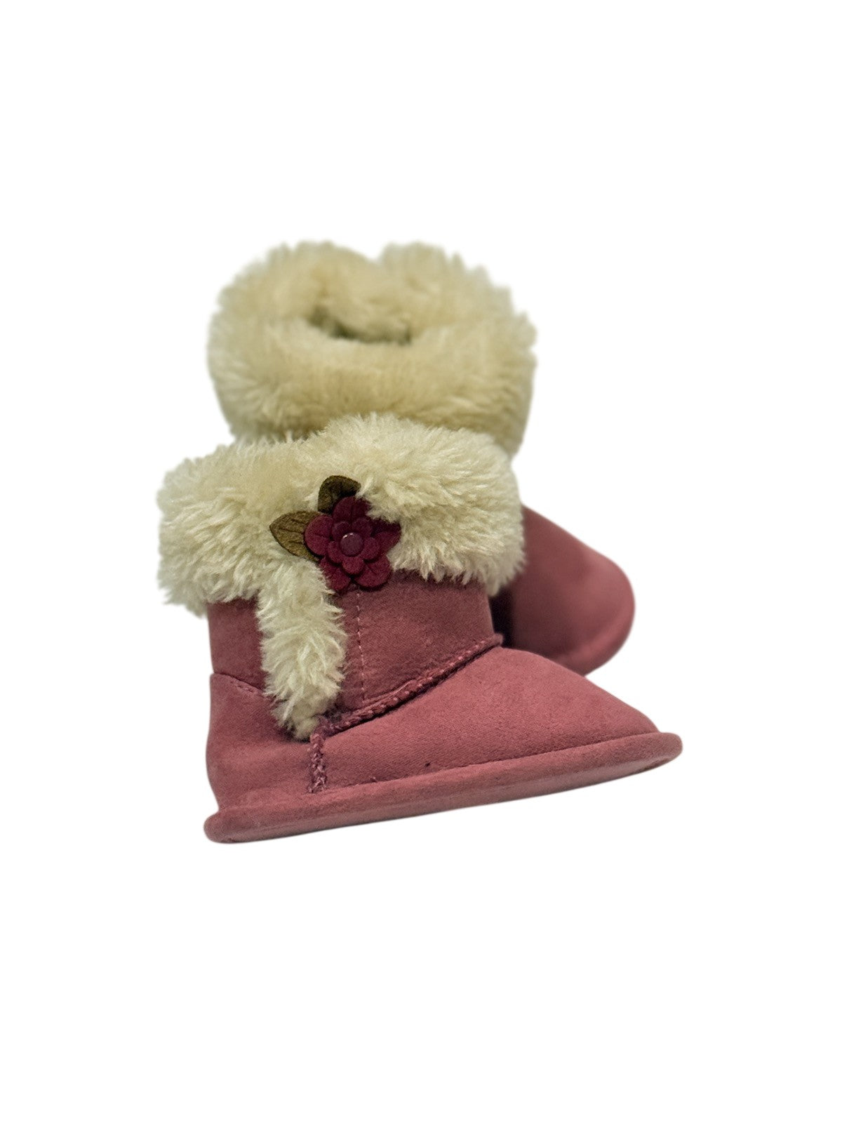 Pink Faux Fur Infant Booties us2