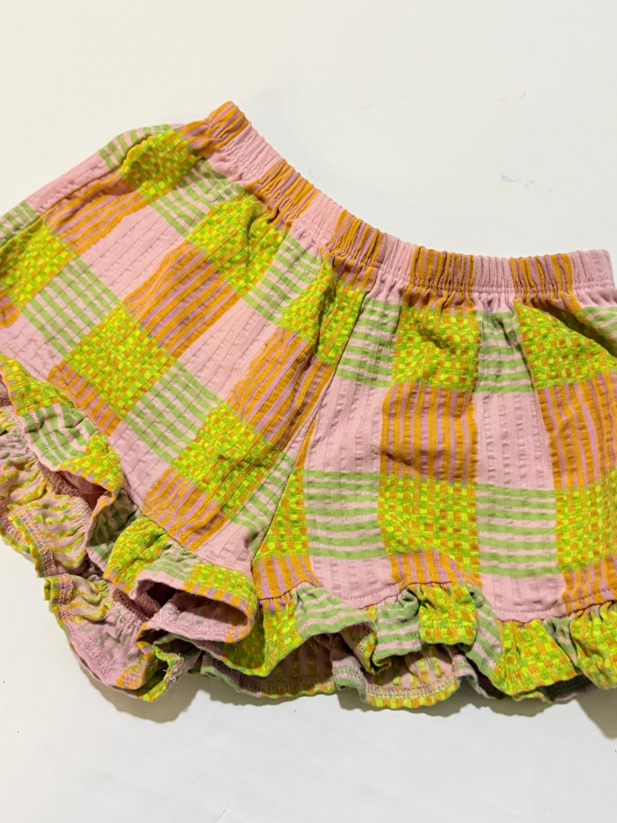 Next Pink Green Plaid Ruffle Shorts 6-7Y