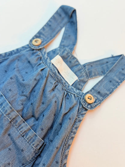 Zara Star Print Denim Overalls 3-6M