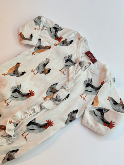 Milkbarn Chicken Ruffle Zipper Footie 3-6m