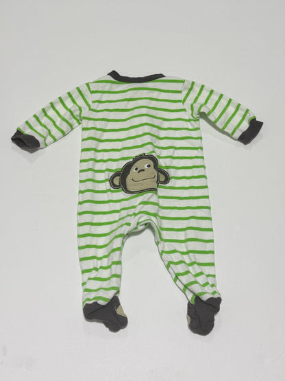 Carter's Green Striped Monkey Sleeper 3M