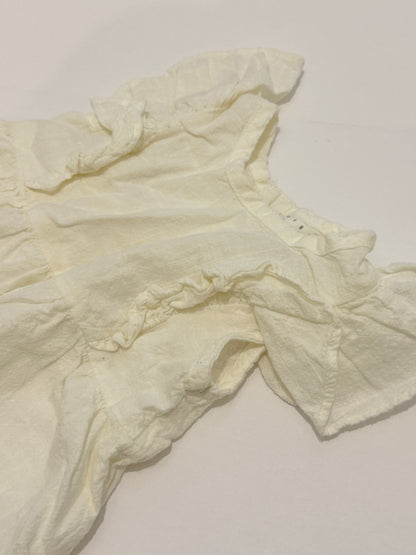 Rise Little Earthling White Linen Ruffle Dress 9-12M
