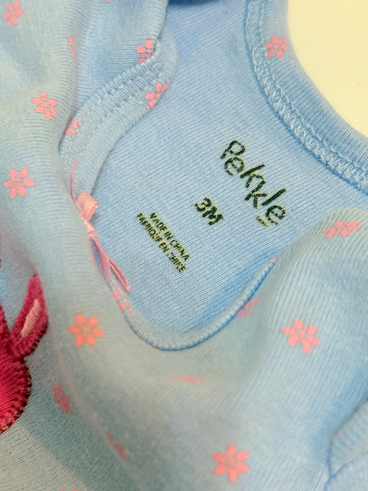Pekkle Blue Floral Bunny Bodysuit 3M