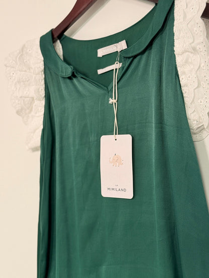 NWT La Mimiland Chemise de nuit bordée d'œillets verts 7-8 ans