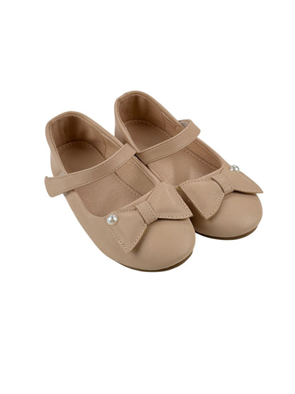 Beige Pearl Bow Mary Jane Flats US12