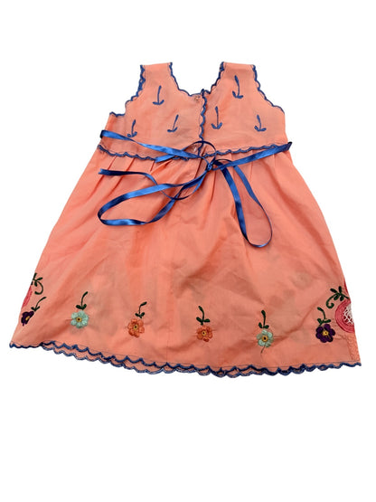 Mexican Embroidered Floral Peach Dress Kids 1Y