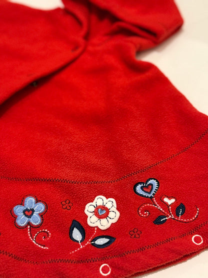 Vitamins Baby Red Fleece Floral Hooded Poncho 1-3Y