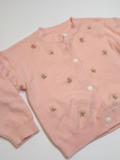 Floral Pink Knit Cardigan 12-18M