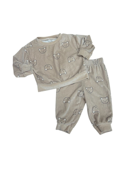 Carter's Bear Print Velour Hoodie Set 9M