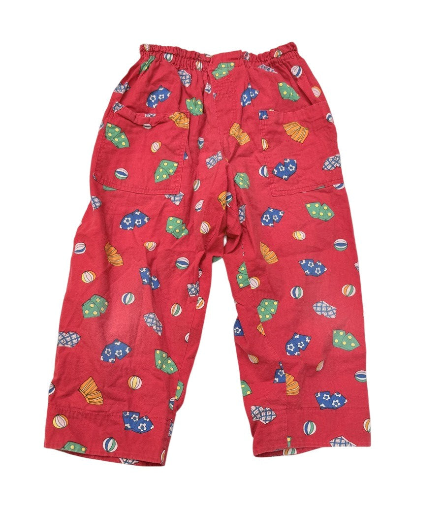Red Novelty Print Elastic Waist Kids Pants 5Y