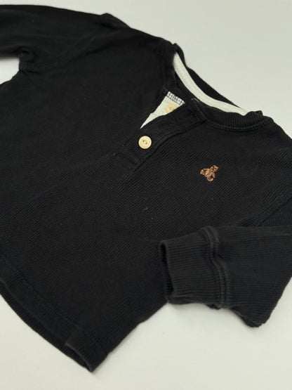 Baby Gap Black Henley Thermal Shirt 6-9M