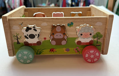 Montessori Wooden Animal Shape Sorter Wagon Toy