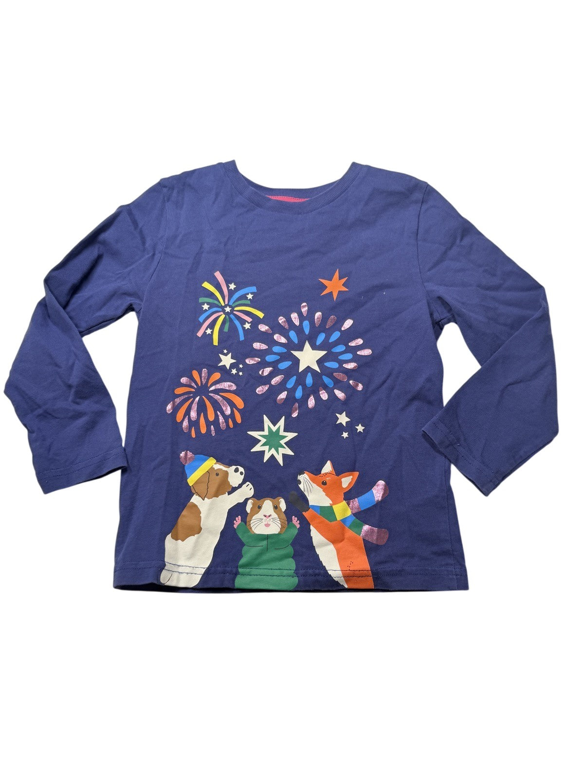Mini Boden Fireworks Animals Long Sleeve Top 4-5Y