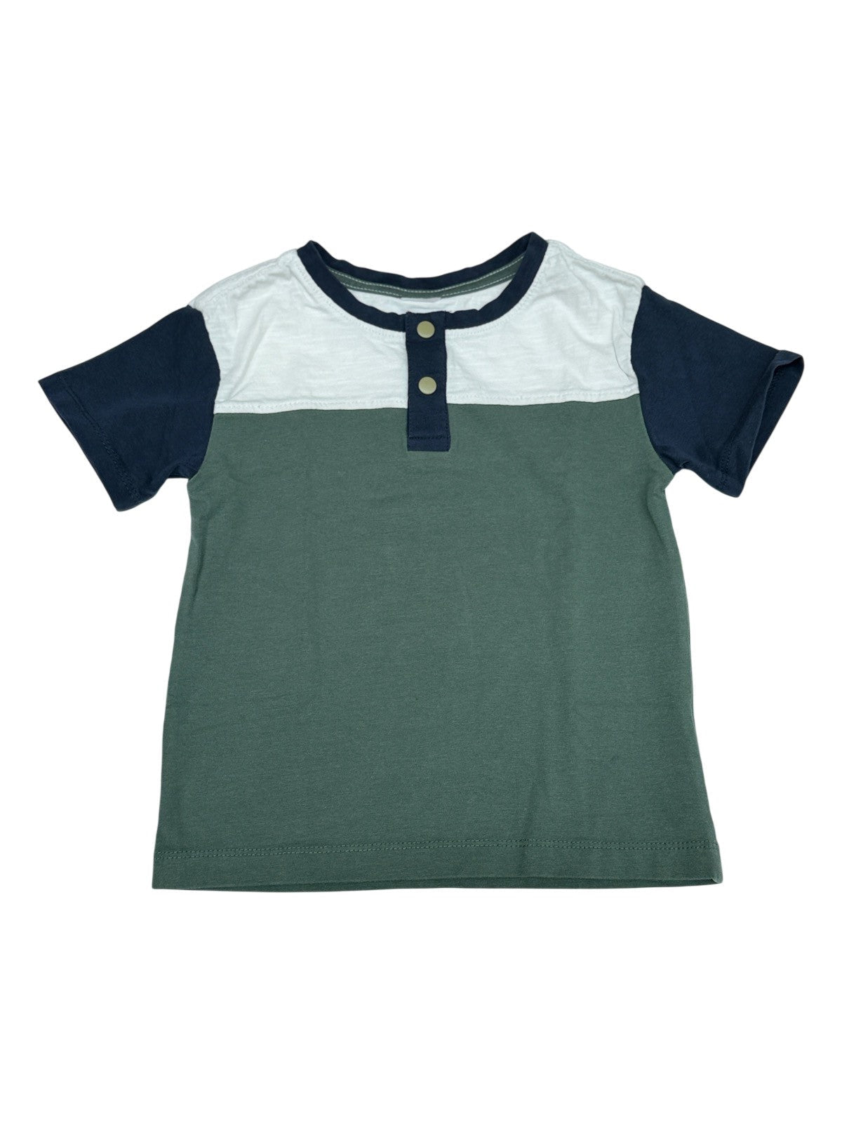 Color Block Snap Shirt Green Navy 3/4T