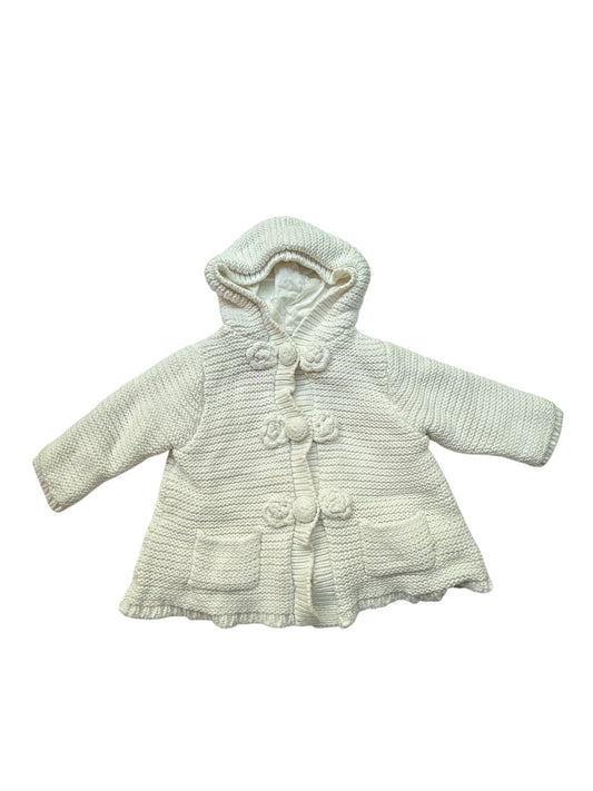First Impressions White Knit Hooded Jacket 6-9M