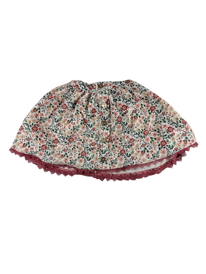 Floral Corduroy Button Skirt Lace Trim 2T
