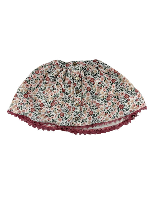 Floral Corduroy Button Skirt Lace Trim 2T