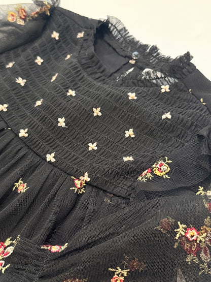 Zara Black Floral Embroidered Tulle Dress 5-6Y