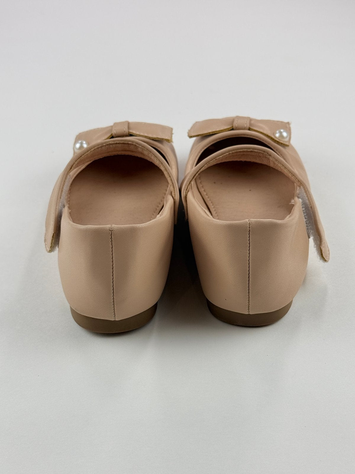 Beige Pearl Bow Mary Jane Flats US12