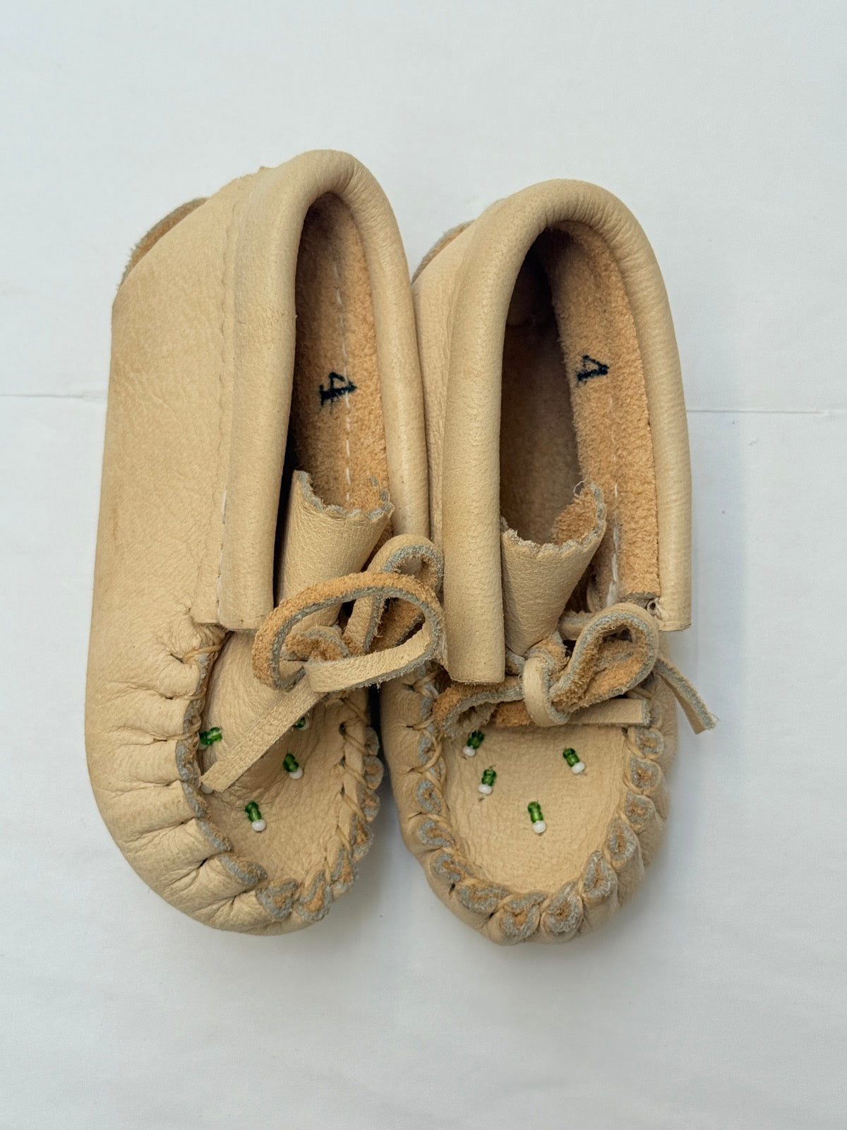 Handmade Leather Beaded Baby Moccasins Size 4