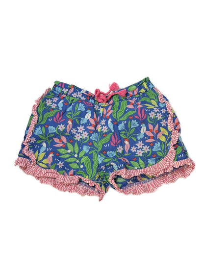 Boden Floral Bird Print Ruffle Shorts 3Y