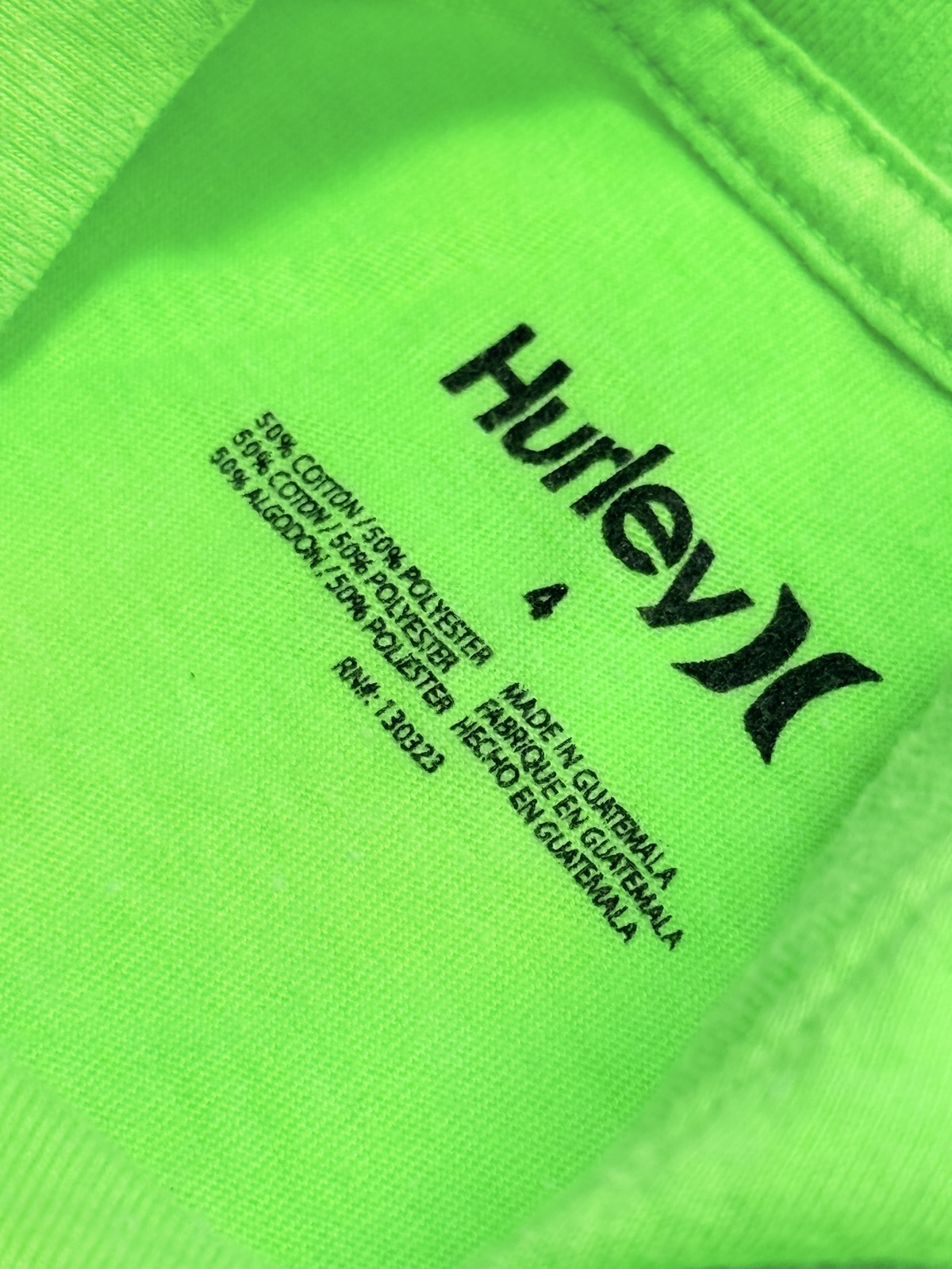 Hurley Neon Green T-Shirt Size 4
