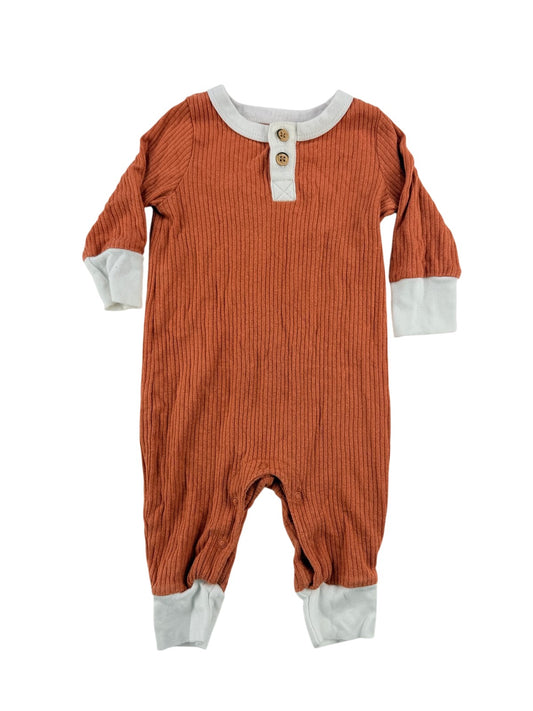 Cat & Jack Rust Ribbed Henley Romper 0-3M