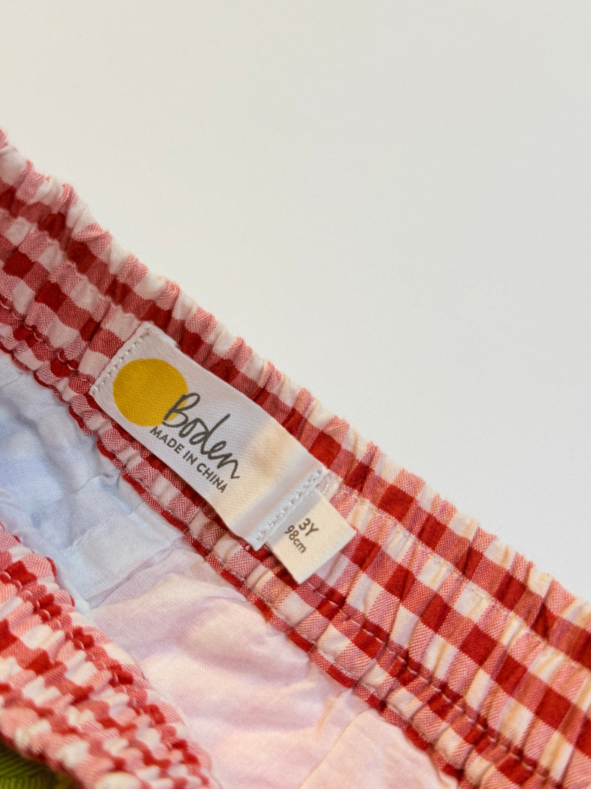 Boden Gingham Colorblock Ruffle Shorts 3Y