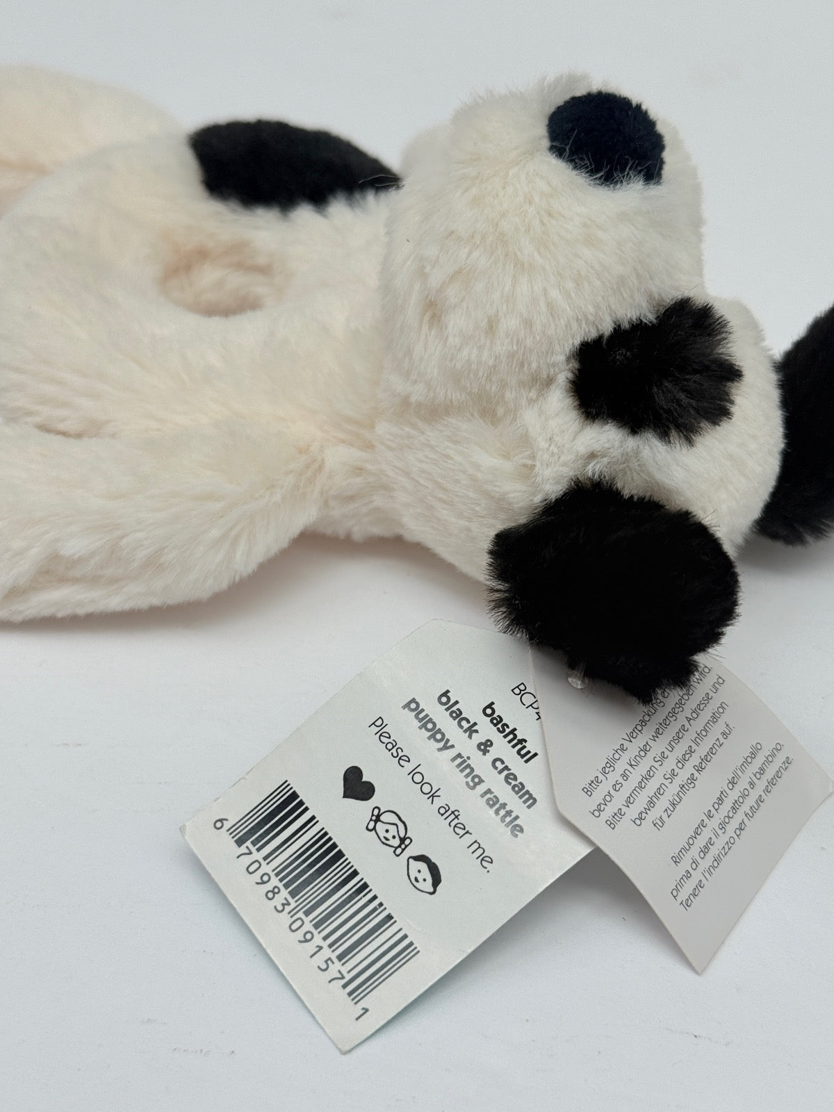 NWT - Jellycat Bashful Black Cream Puppy Ring Rattle