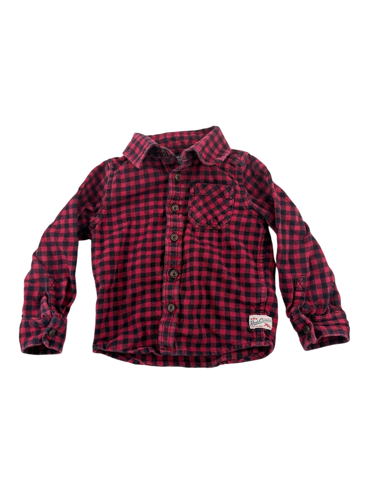 roots kids Red Buffalo Plaid Flannel Shirt Size 2T