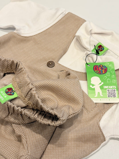 3-Piece Suit Set Bachao Party Beige Herringbone 18-24M