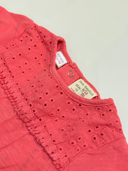 Zara Baby Girl Coral Eyelet Top 9 12m
