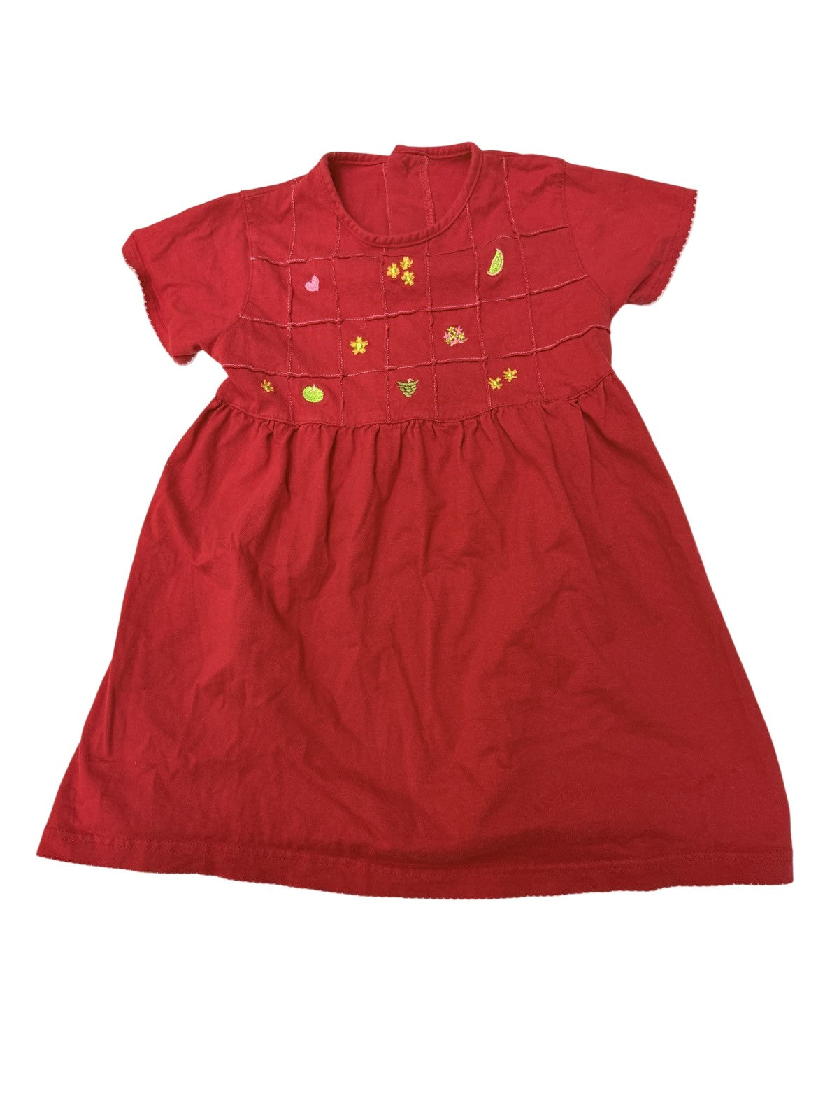 Red Embroidered Fruit Dress Kids 5Y